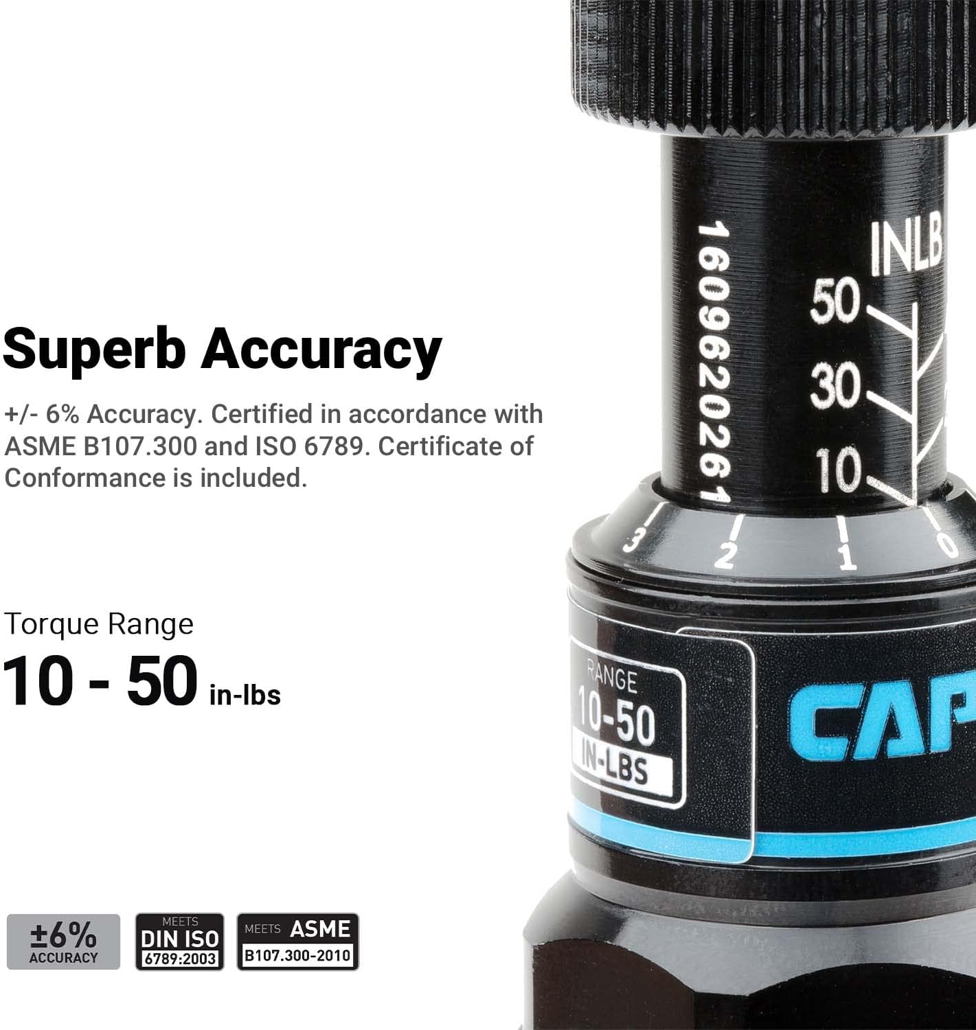 Capri Tools CP21075 Certified Limiting Torque Screwdriver Set, Small, Black, 10-50 in-lbs / Manual