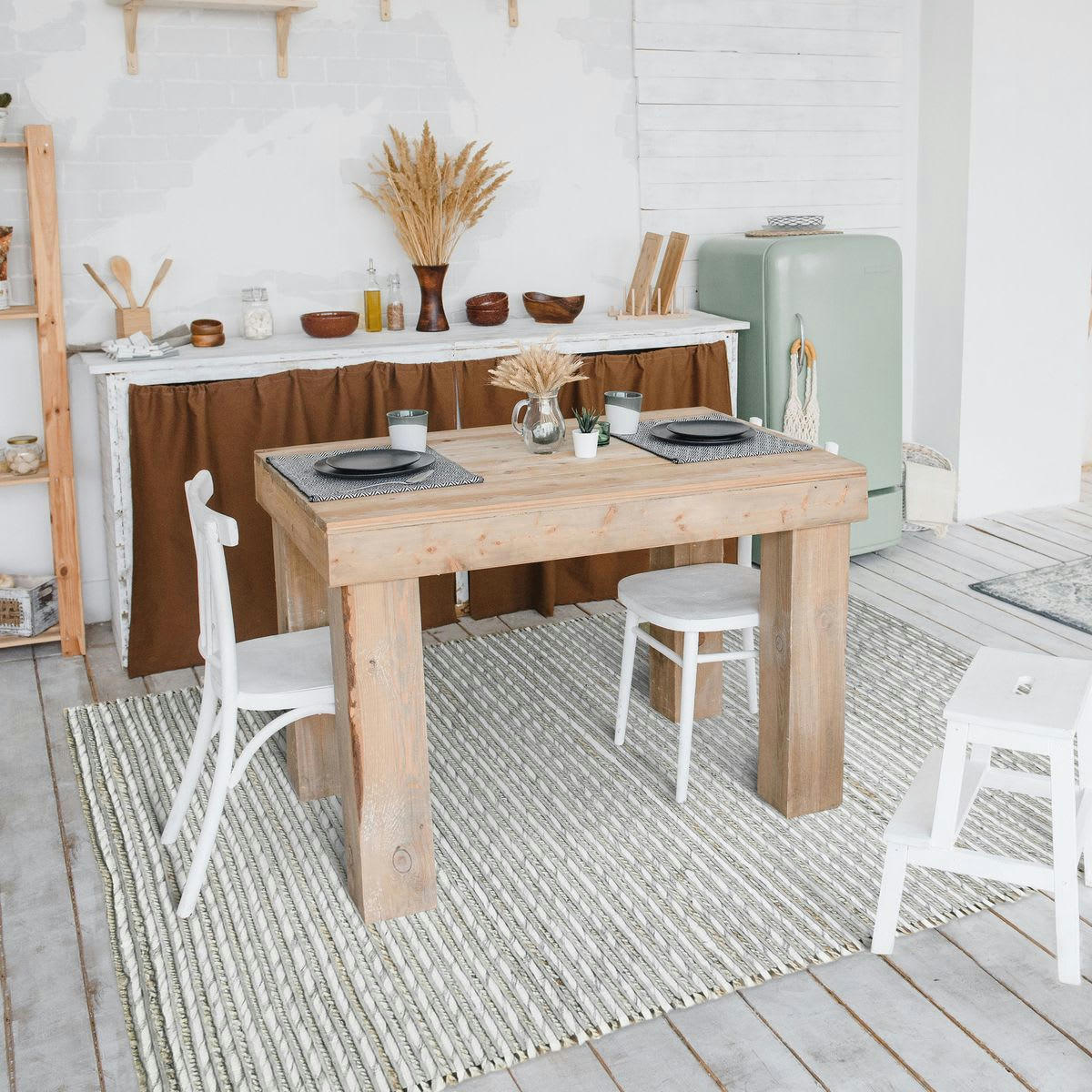 CARAVELLE - Tapis en laine, jute et coton tresse naturel 120x170