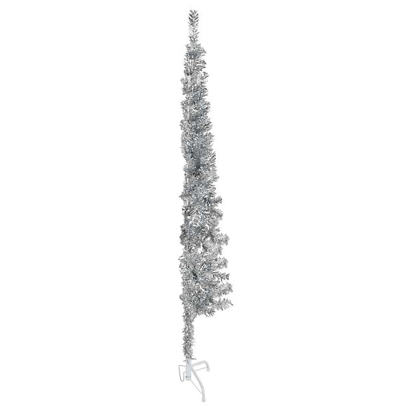 Demi sapin de Noël artificiel mince avec support Argenté 120 cm vidaXL