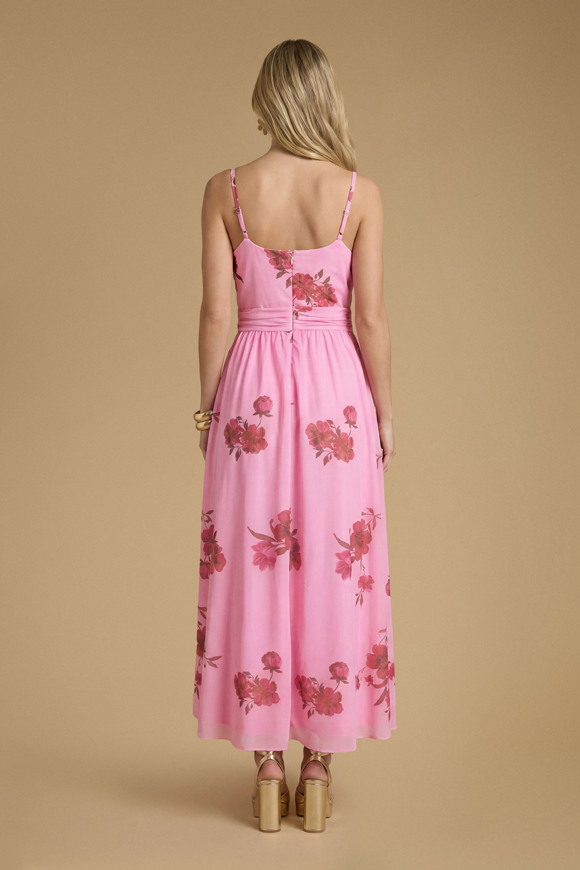 Oasis Printed Mesh Strappy Prom Midi Dress