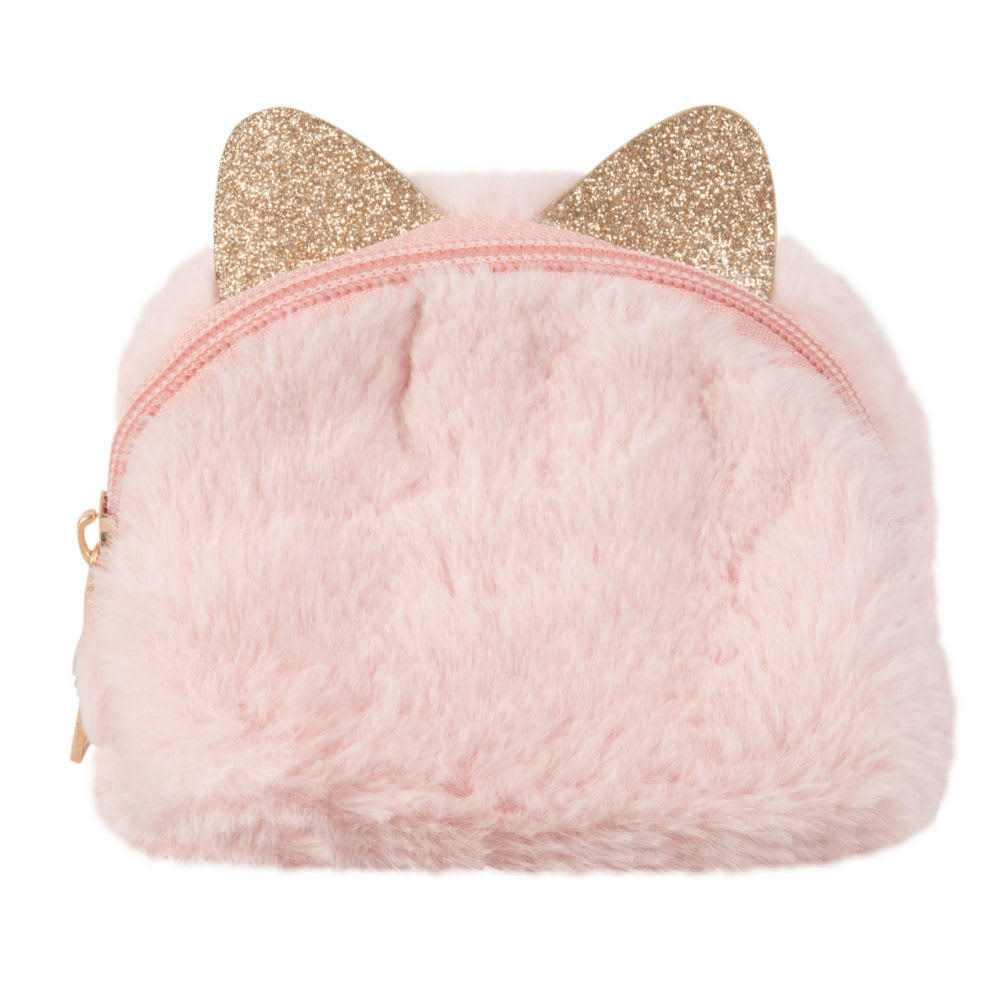 - Trousse chat rose et paillettes dorées