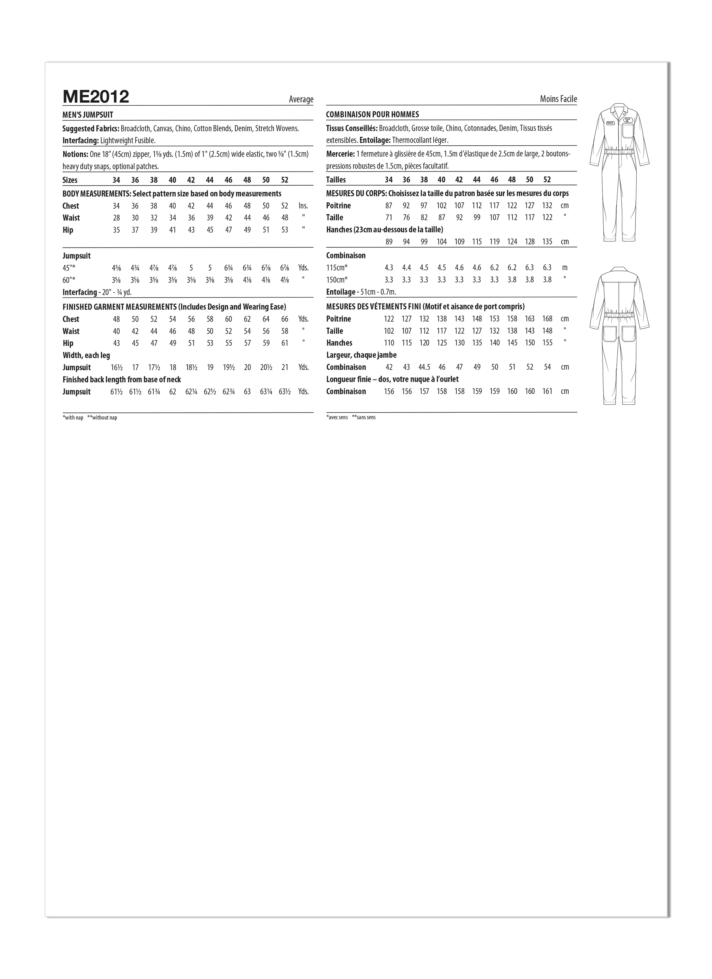 McCall's Pattern ME2012 Men's Jumpsuit