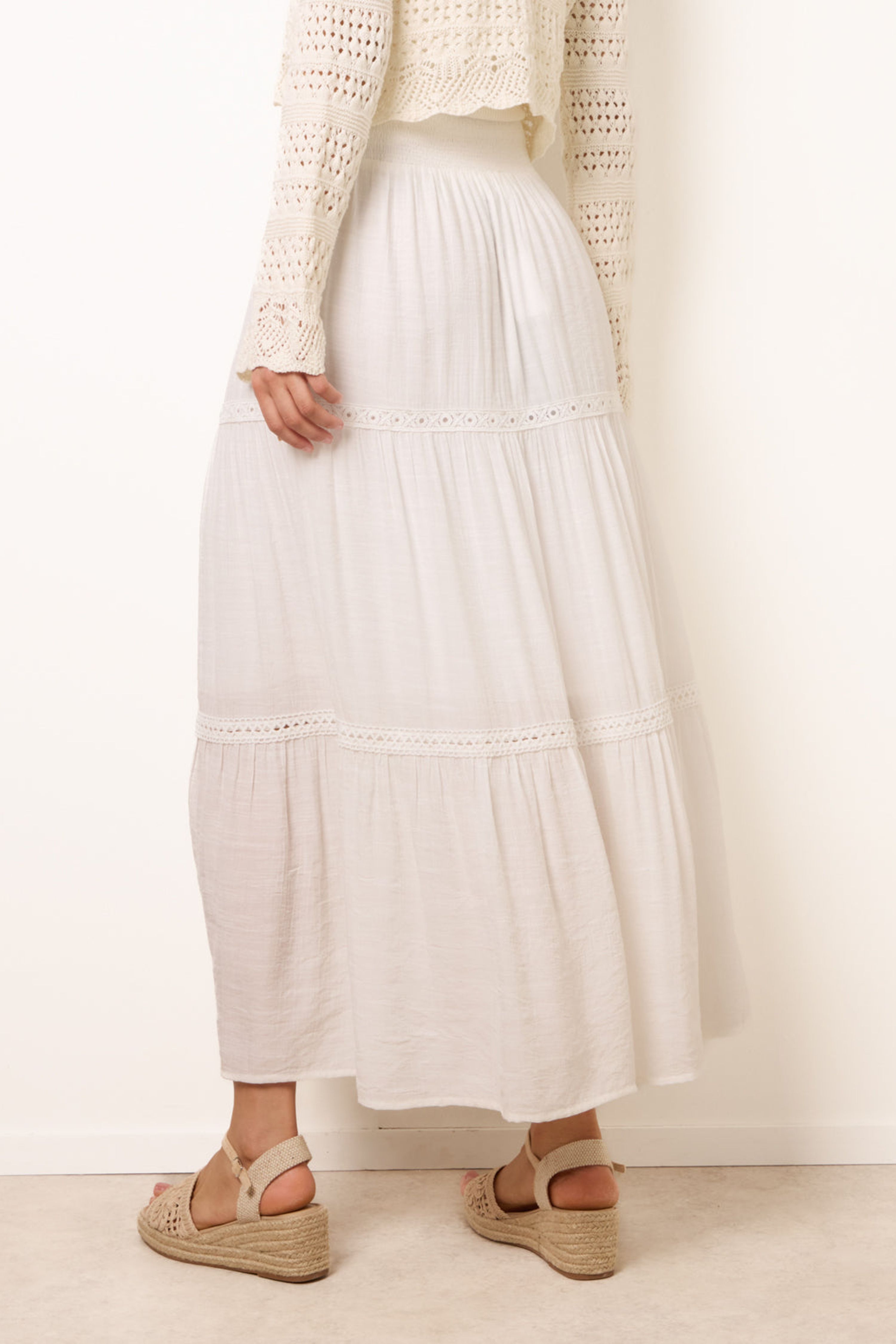 Blue Vanilla Ivory Mix Crochet Maxi Skirt