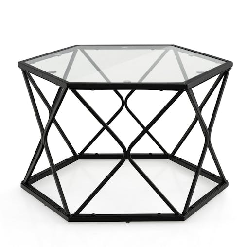 NNECW Geometric Coffee Table with Tempered Glass Top & Metal Legs
