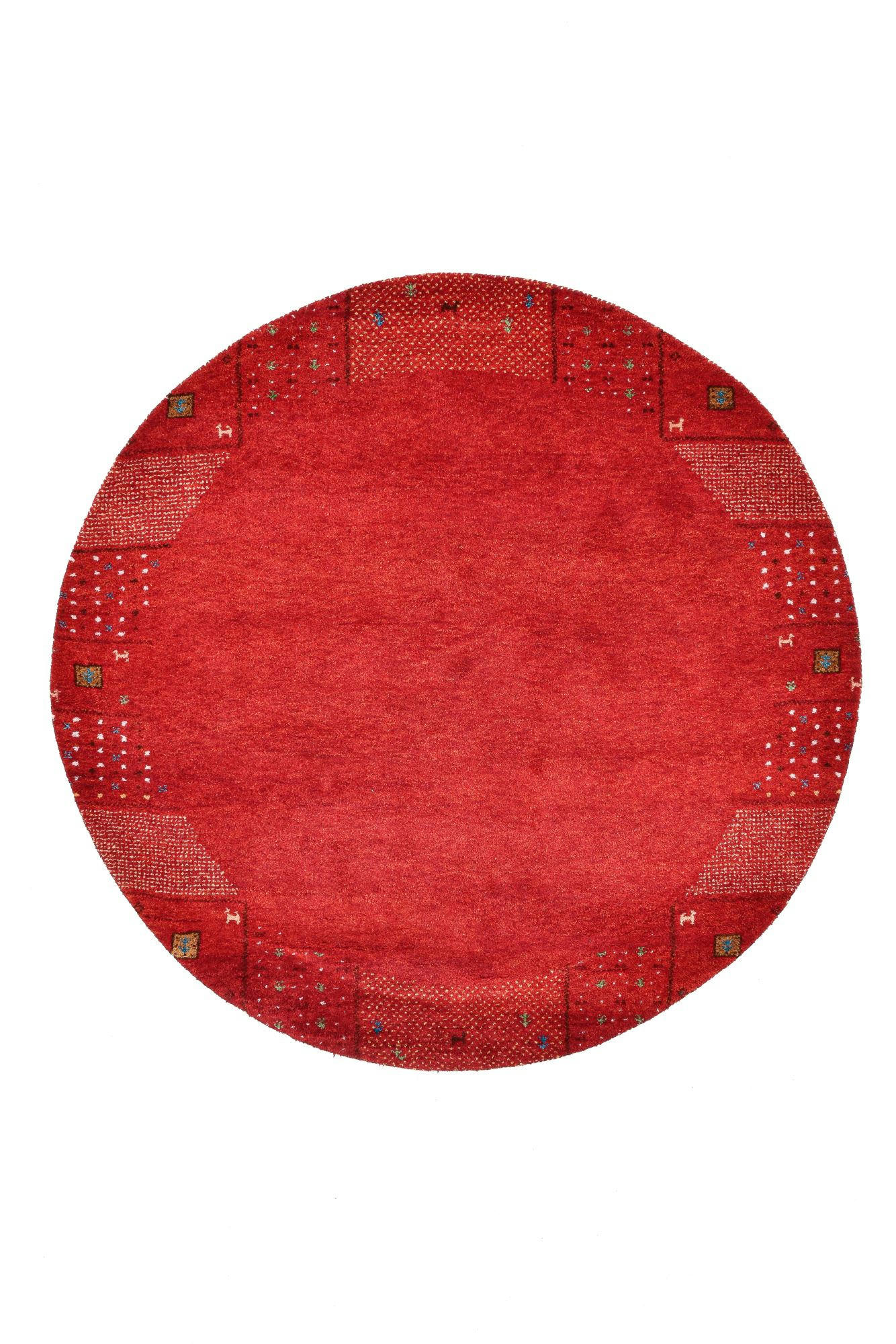 DENVER - Tapis gabbeh noué main en laine naturelle rouge Diam 190 cm