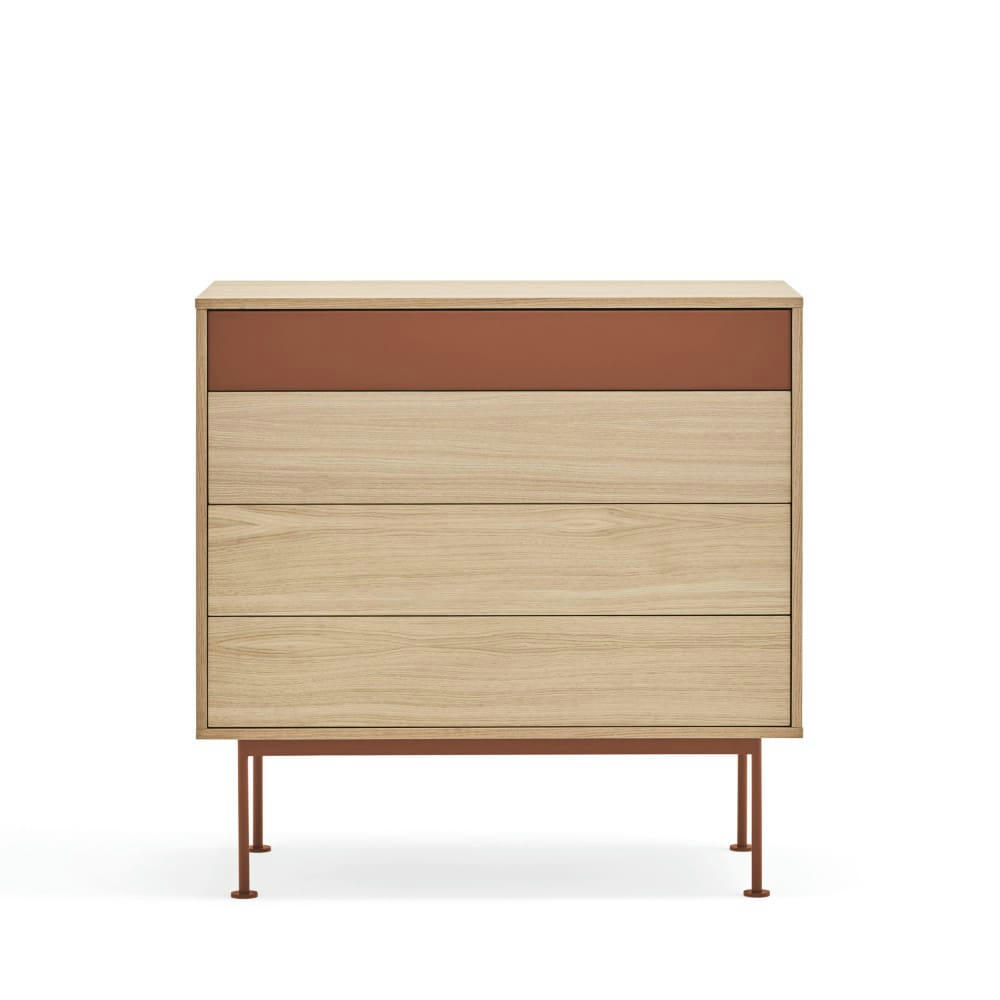 YOKO - Commode 4 tiroirs en bois L90xH45cm rouge brique