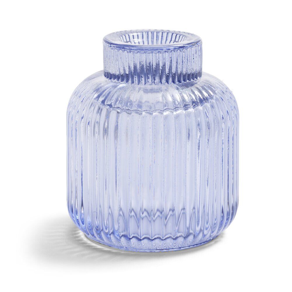 Bougeoir verre double usage bleu Ø7xH8,5cm