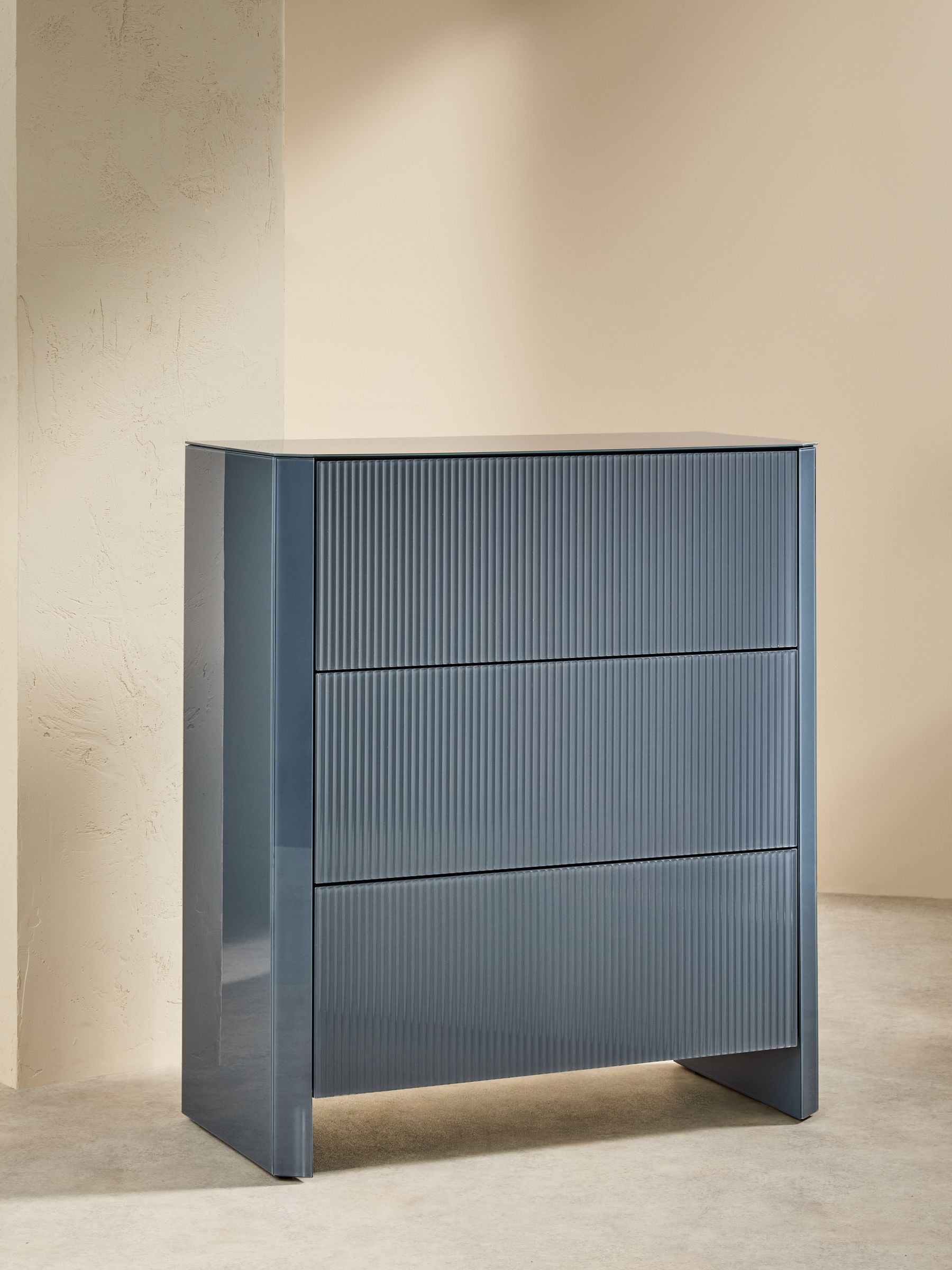 Eleni 3 Drawer Chest of Drawers in Blue Glass