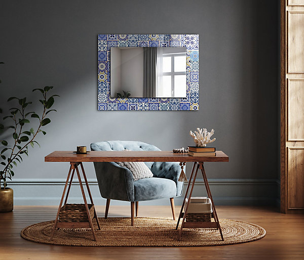 Miroir Rectangulaire Wallfluent 60x40 - 80x60 Carreaux De Mosaïque Colorés Look Luxueux Imprimé
