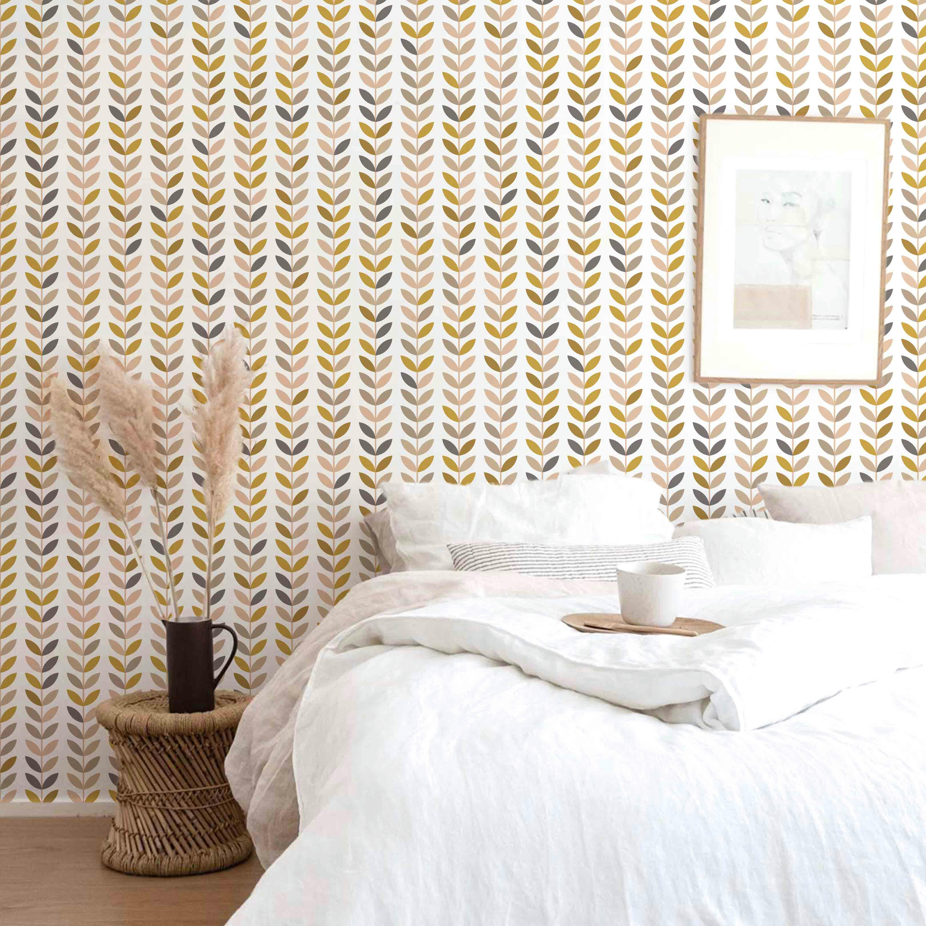 - Papier peint vinyle adhésif feuilles vintage multicolor 50x300 cm