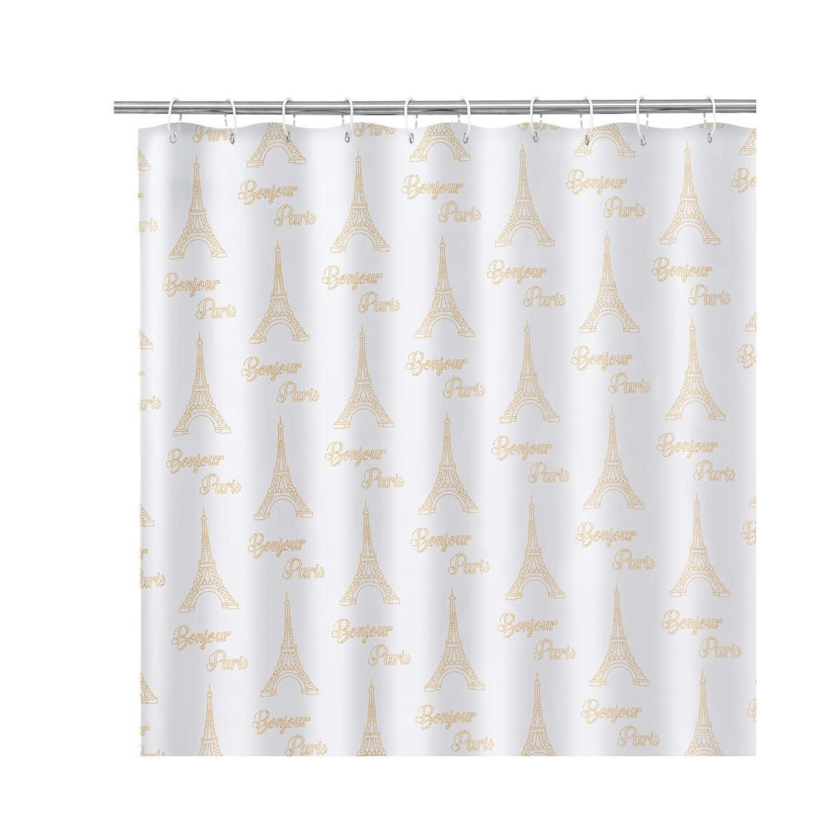 BONJOUR PARIS - Rideau de douche tissu blanc et doré