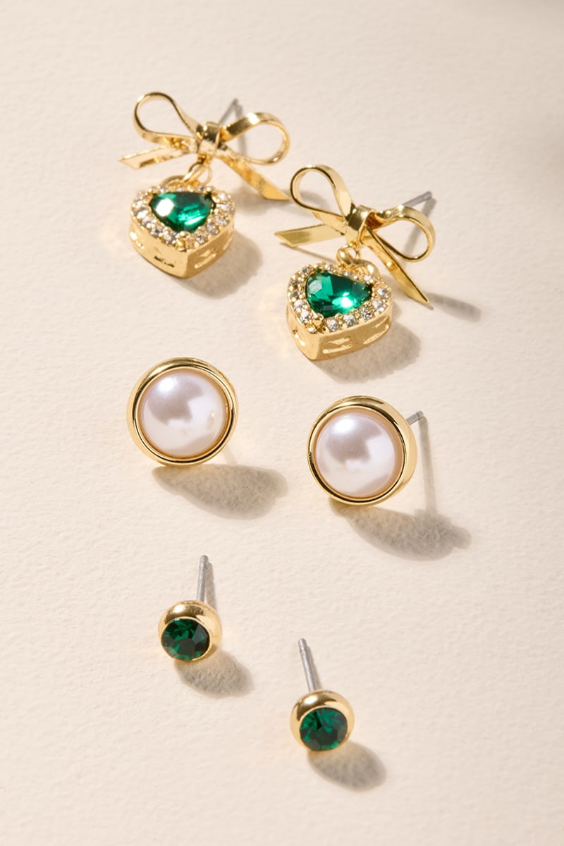 Kaia Emerald and Pearl Stud Earrings Set