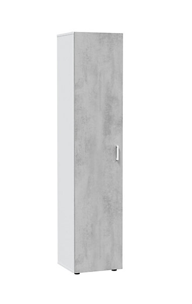 Armoire  meuble de rangement en panneau de particules mélaminé coloris blanc mat et gris ciment