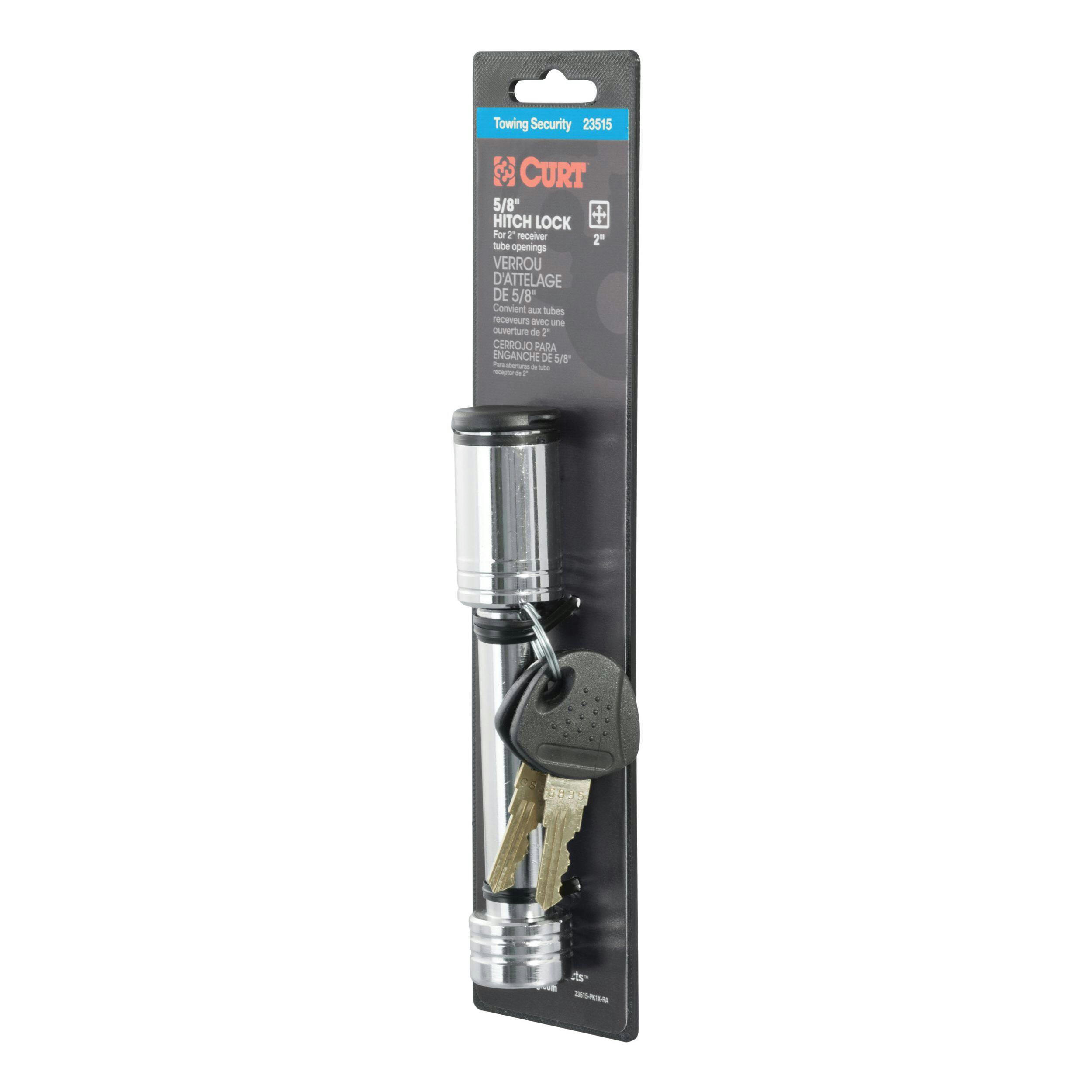 CURT 23515 5/8-in Hitch Lock, 2-in Receiver, Barbell, Chrome
