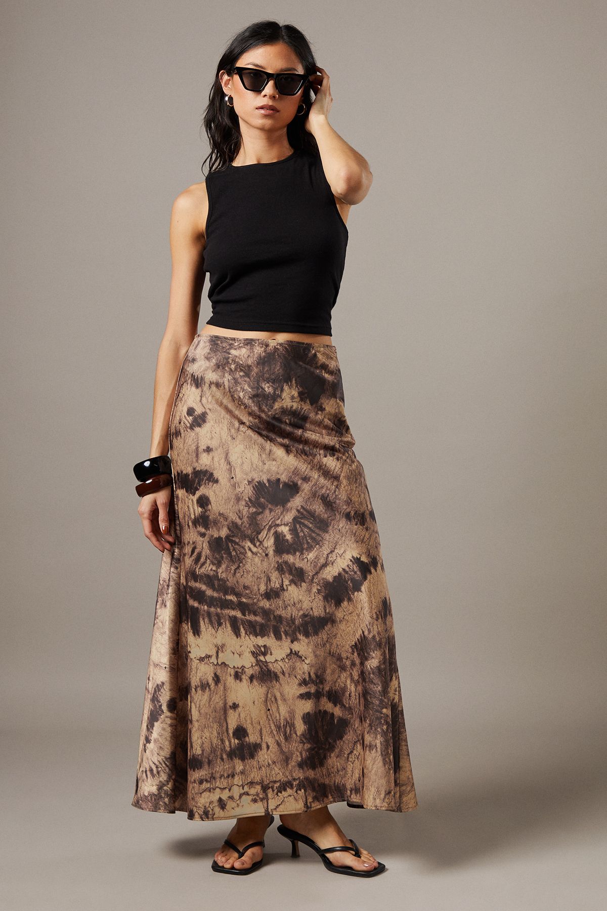 Warehouse Print Satin Bias Midi Skirt