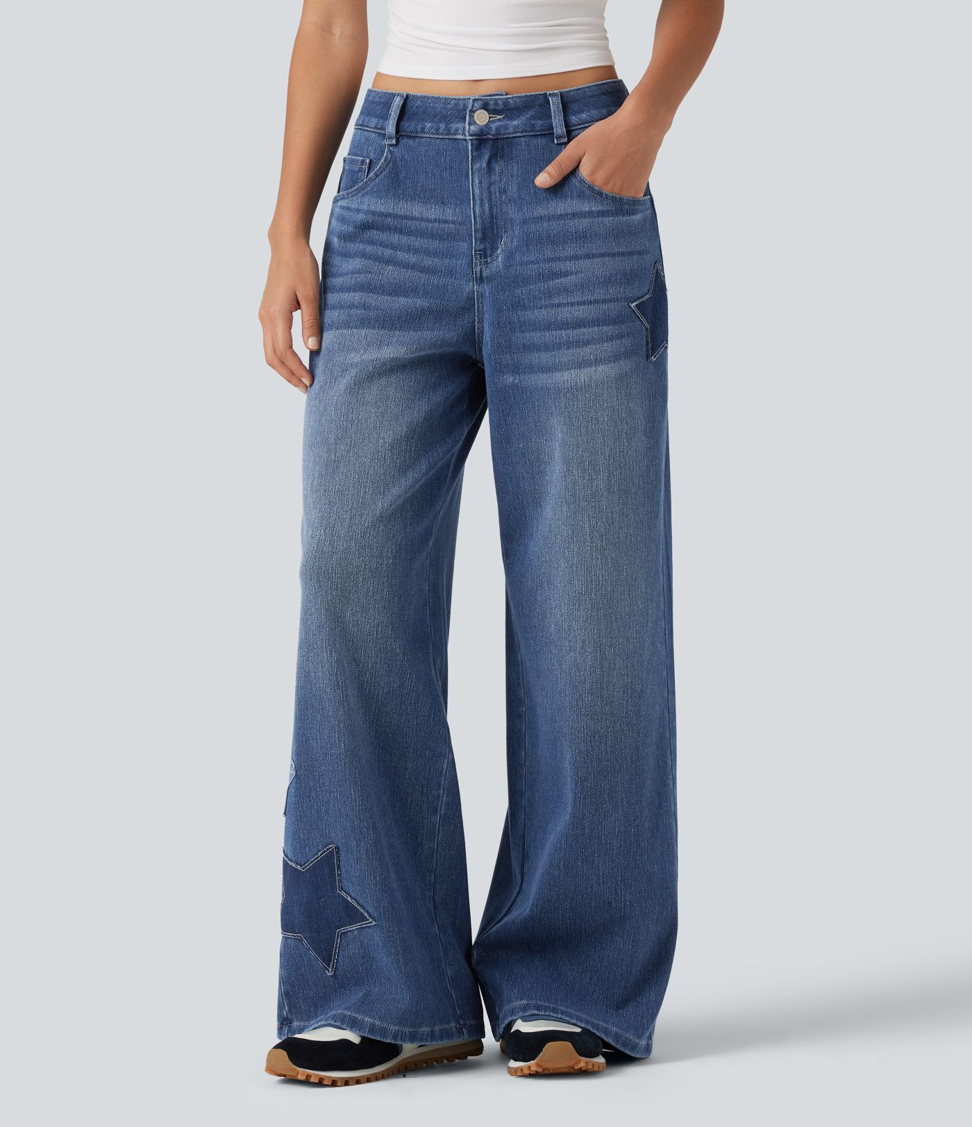 Jean baggy Halara Flex™ taille haute brodé avec poches
