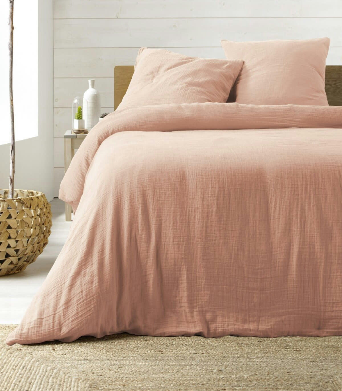 - Housse de couette double unie 100 % coton rose clair 240 x 220 cm