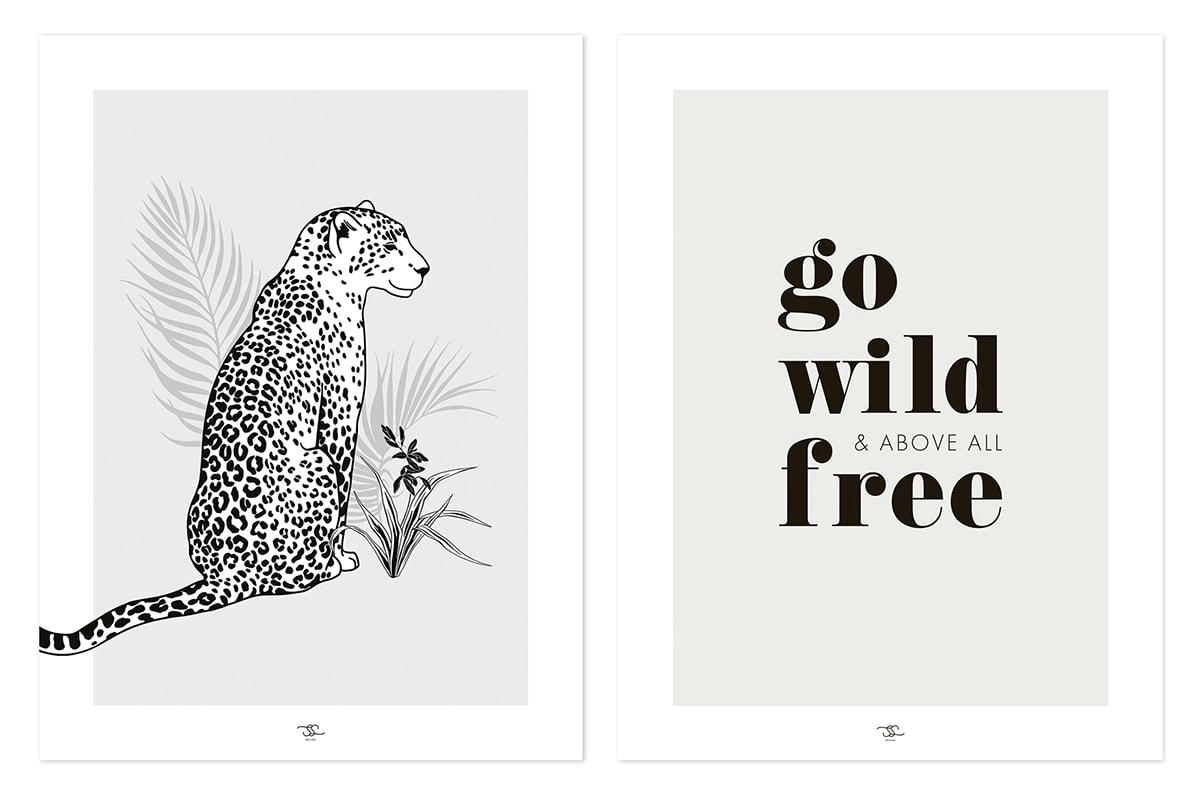 BLACK MAJIK - Lot de 2 affiches enfant léopard en papier blanc