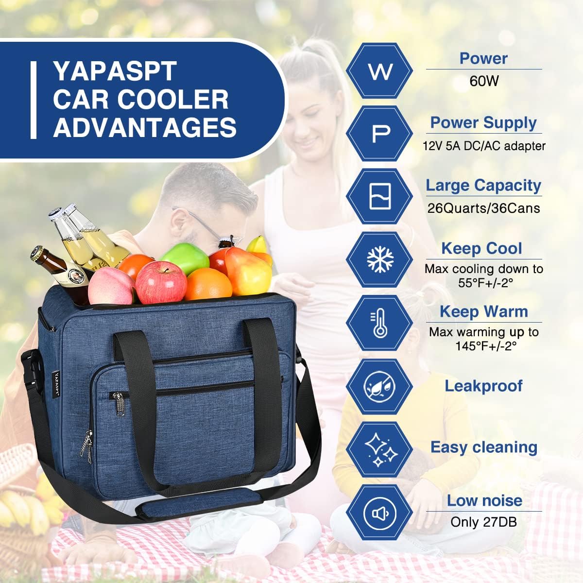 Electric Car Cooler for Vehicles, 26 QT Cooler, Folding and Portable Cool Bag for Cooling Pre-Cooled Food & Drinks, (Not Refrigerator, AC Adapter Not Include