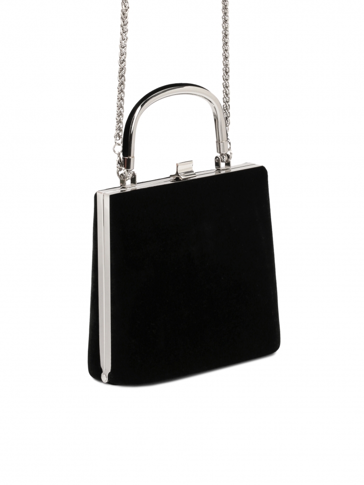 Classic rigid evening bag with a metal handle