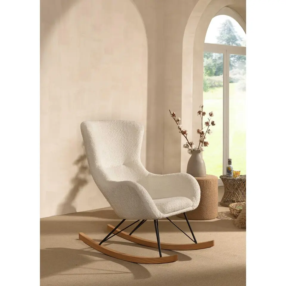 Rocky schommelstoel - 96x75x101 cm - Boucl&eacute;/wit