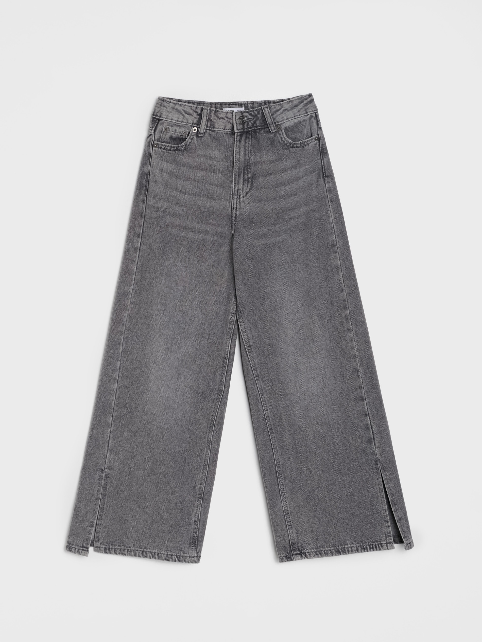 Jeansy wide leg z efektem sprania