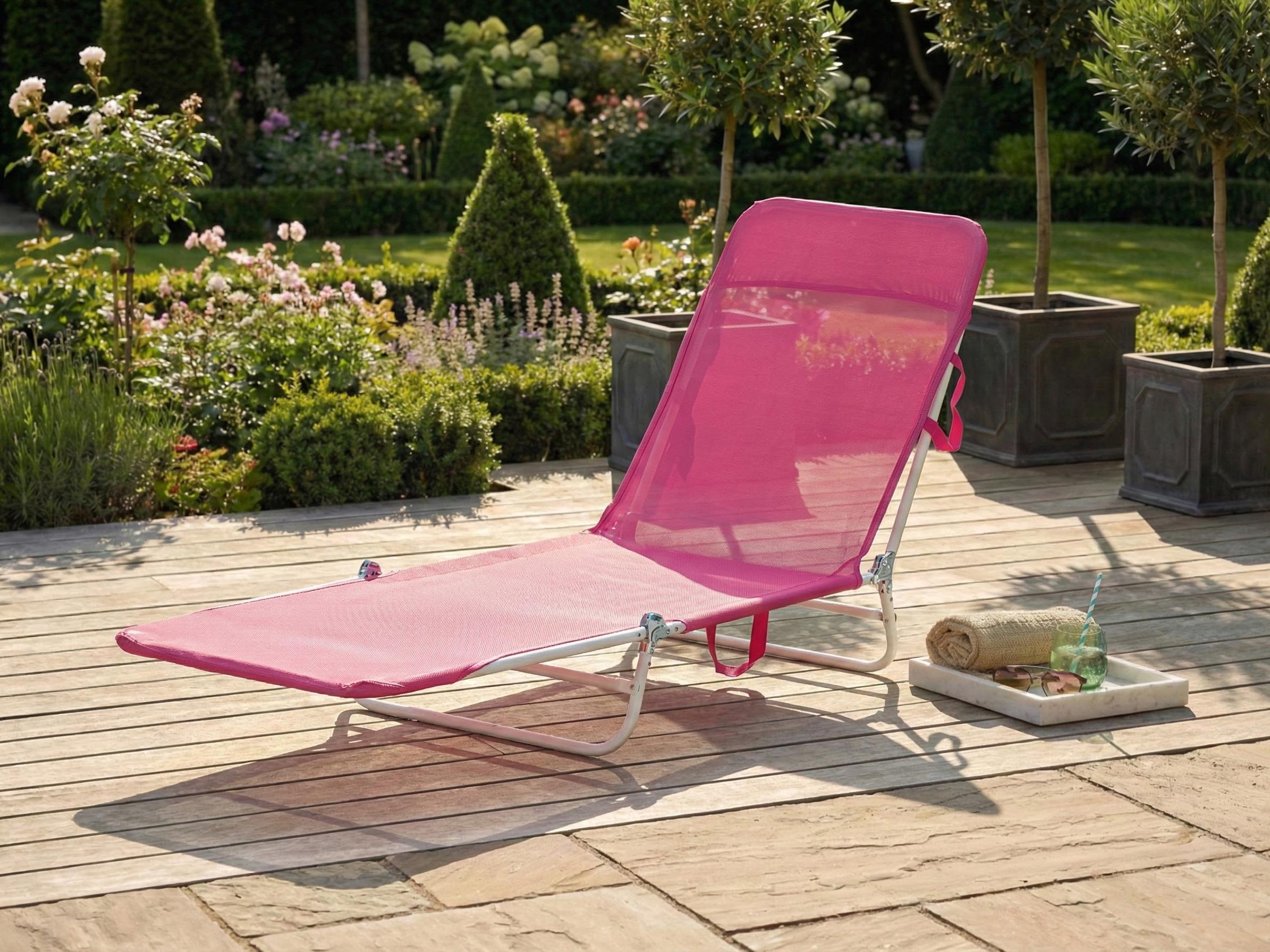 Sun Lounger KASTORIA Reclining Metal Fuchsia Pink