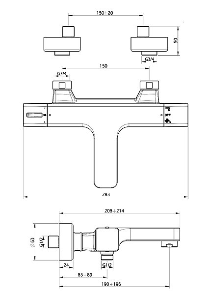 Mitigeur bain-douche thermostatique chromé Essebagno Voluto