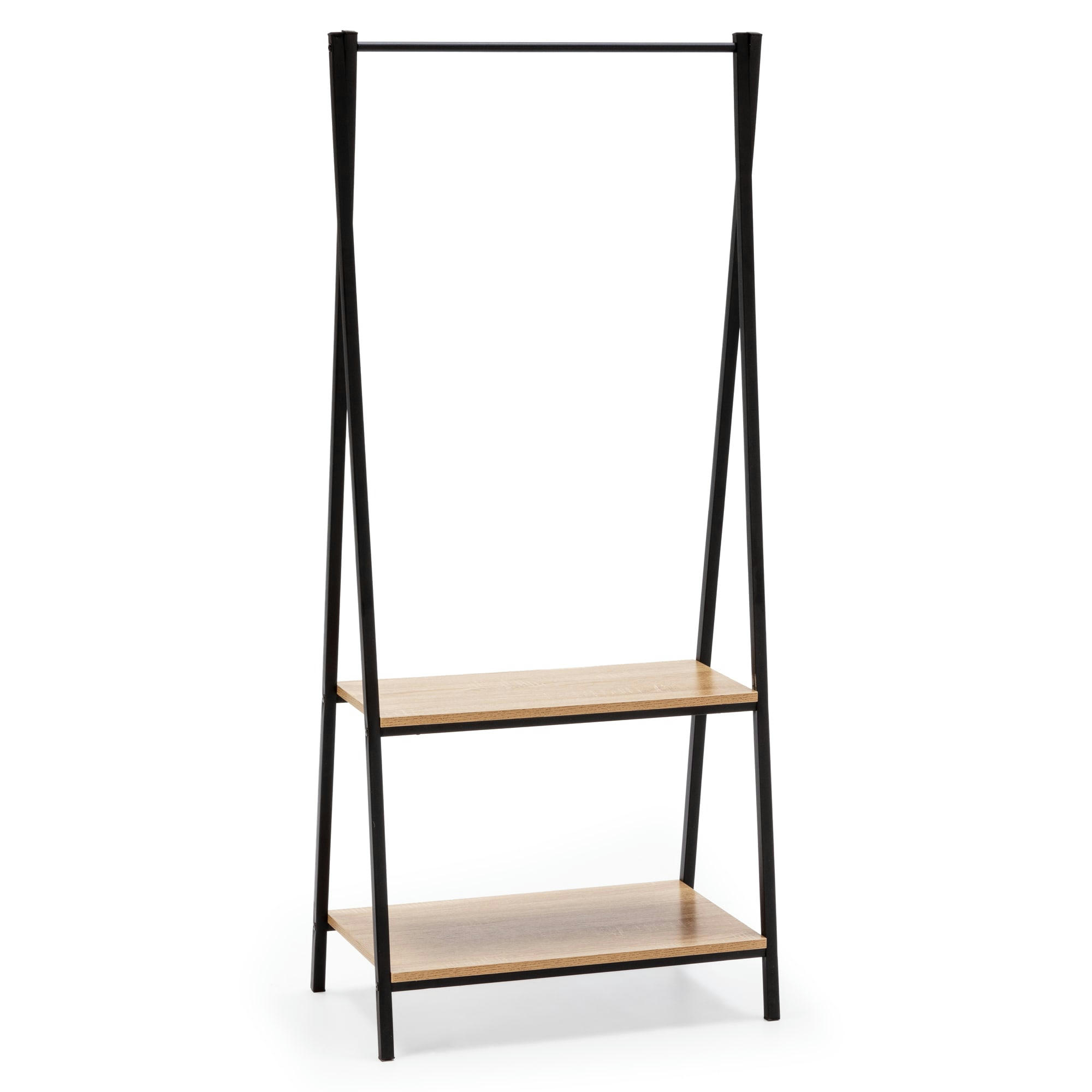 CARLA - Portemanteau avec étagère 2 étagères 1 barre, coloris chêne/noir