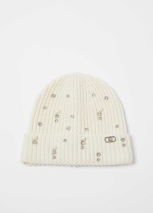 Berretto beanie con strass e perle