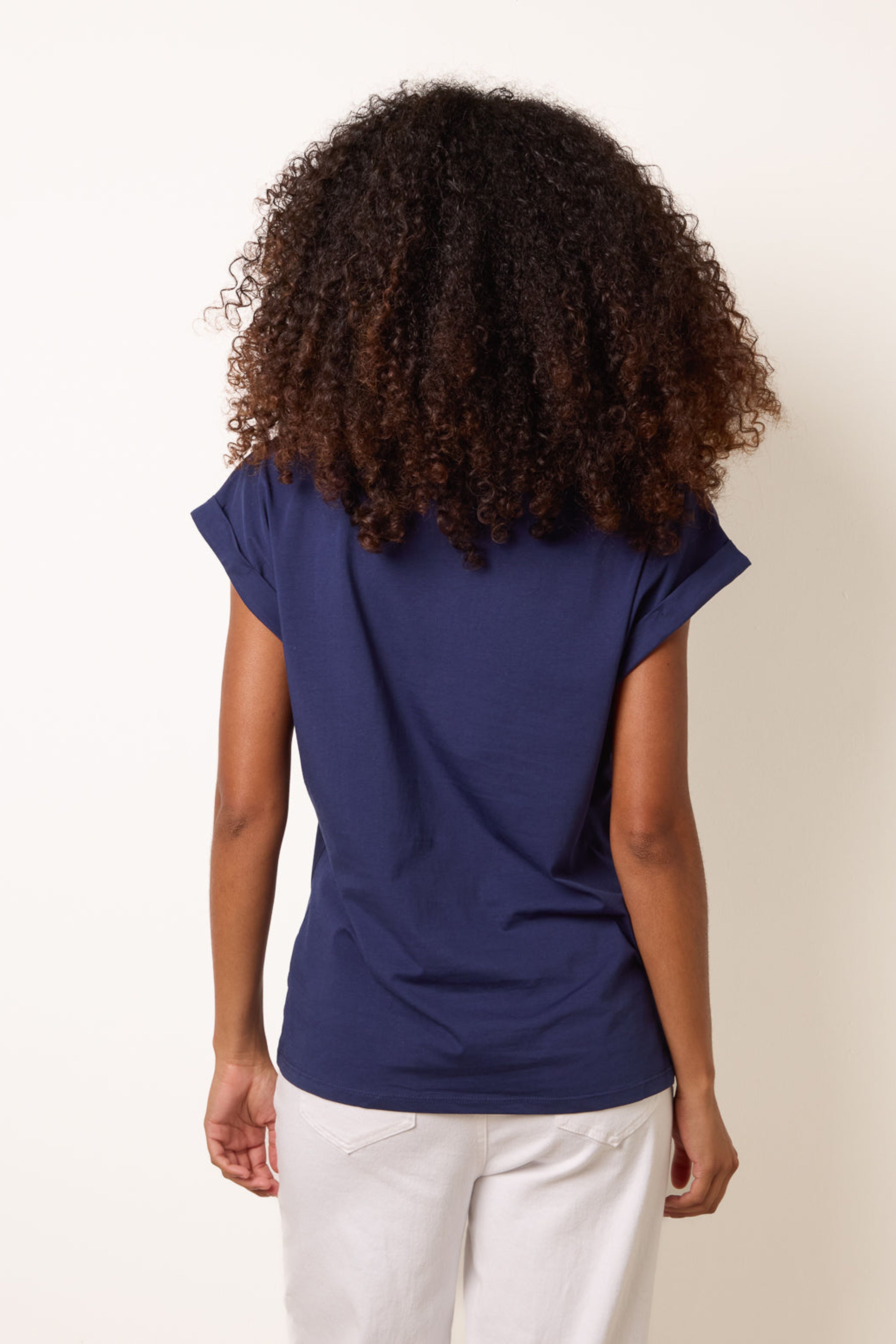 Blue Vanilla Navy T-Shirt With Floral Embroidery