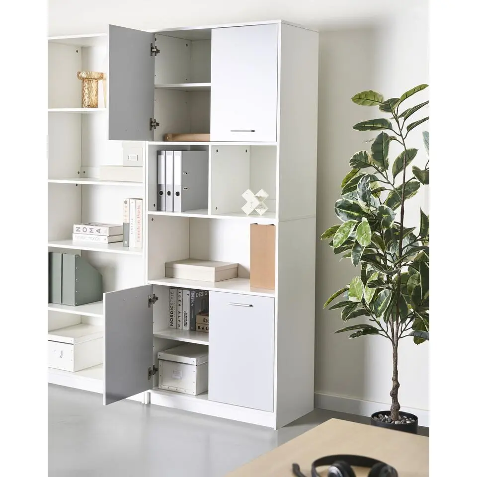 ZEHNA - Boekenkast 4 deuren - Grijs/Wit - Vezelplaat