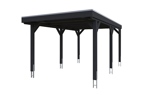 Carport SKAN HOLZ Grunewald 321 x 554 cm avec panneaux de toit en aluminium, traitement coloré anthracite