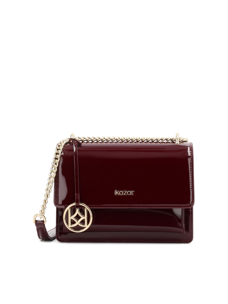 Maroon patent leather handbag