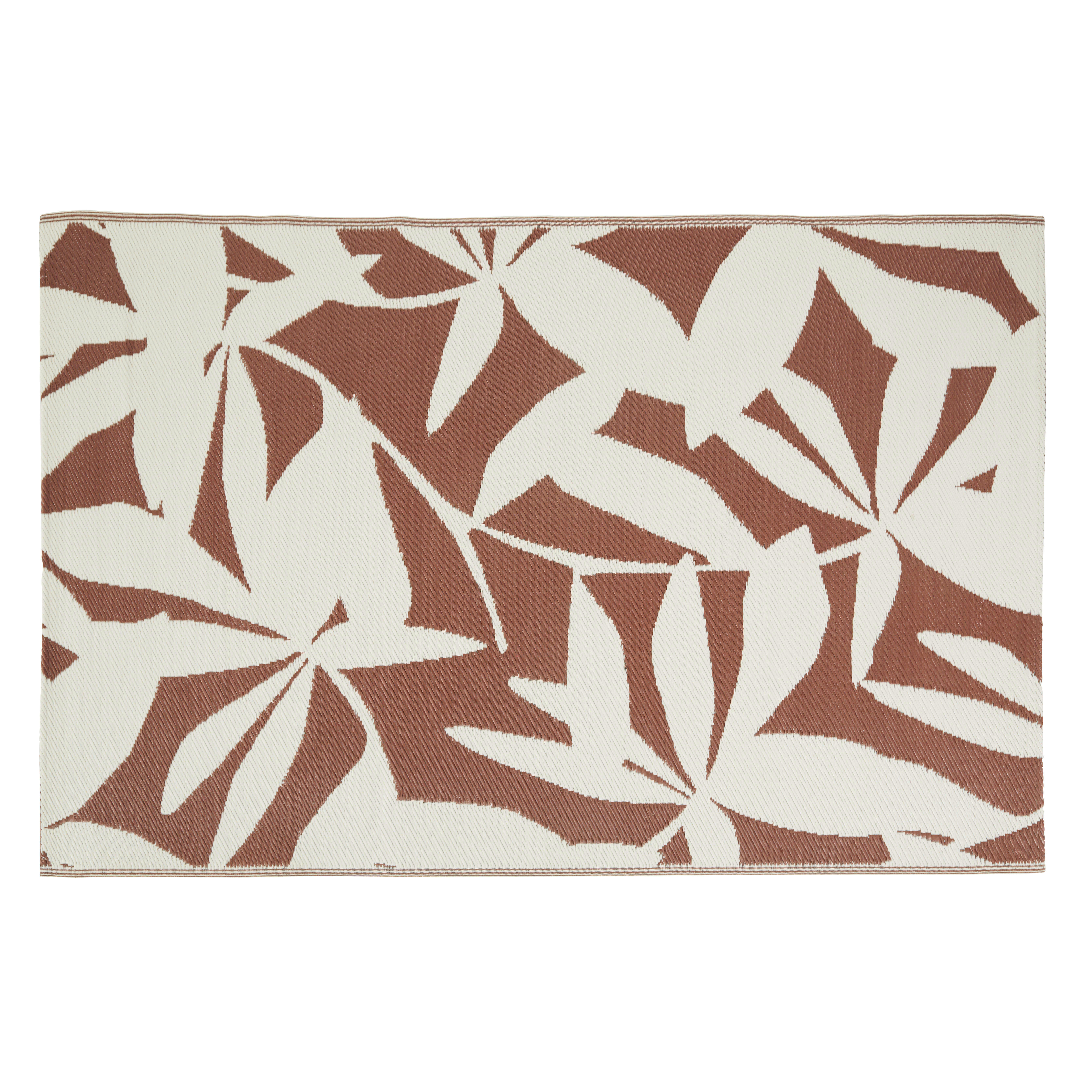 ORWA - Tapis d'extérieur tissé jacquard motif feuillage blanc et marron 160x230