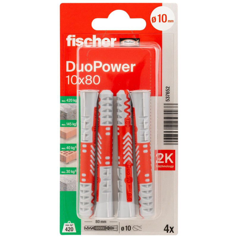 Cheville DuoPower en nylon avec collerette Ø 10 x 85 mm 4 pièces