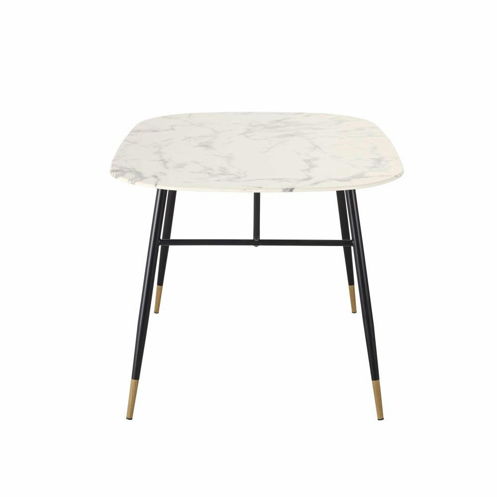 Rhea - Table à manger en verre trempé effet marbre 4 personnes L140