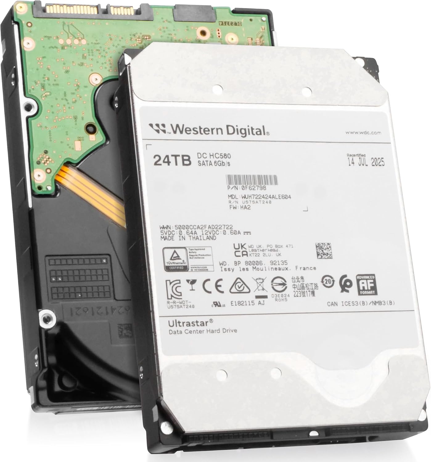 Western Digital Ultrastar DC HC580 WUH722424ALE604 0F62798 24TB 7.2K RPM SATA 6Gb/s 512e 3.5in Enterprise Hard Drive (Renewed)