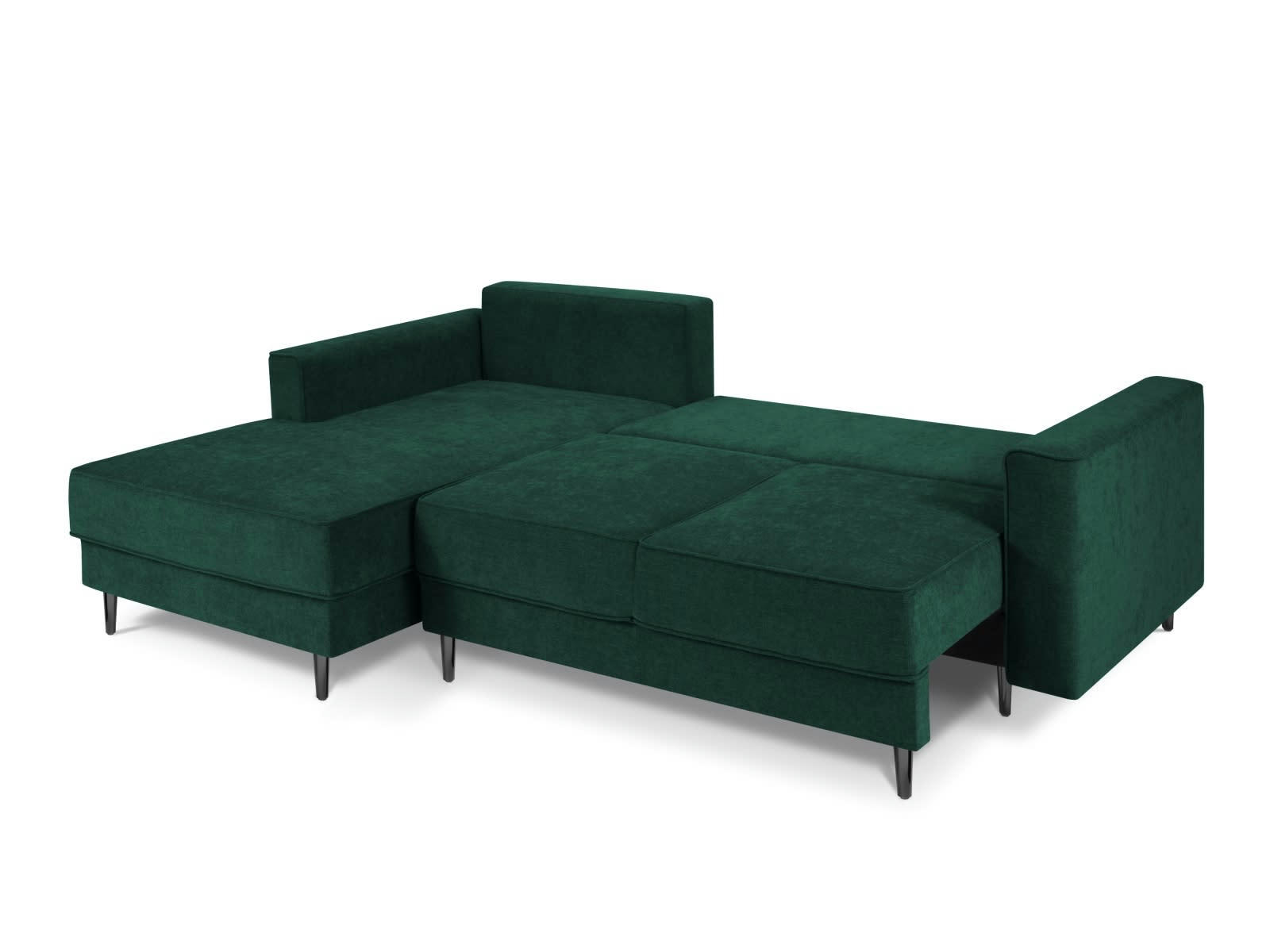 DUNAS - Canapé d'angle convertible 4 places en tissu structuré vert bouteille