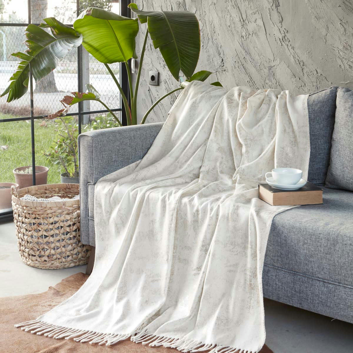 HARYANA - Plaid avec franges  or 130x170 cm