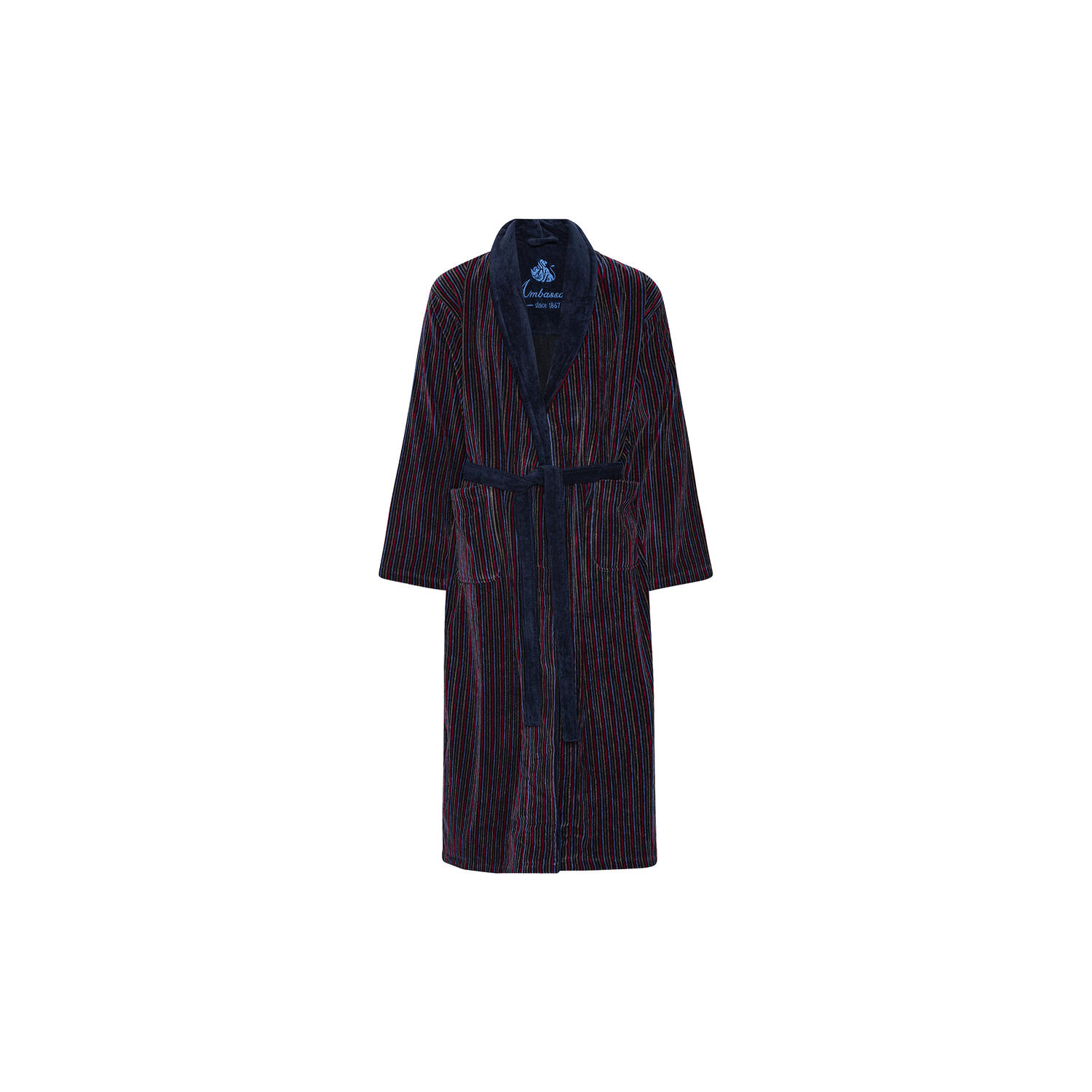 Skagerak Bathrobes, multi strip/solid navy collar