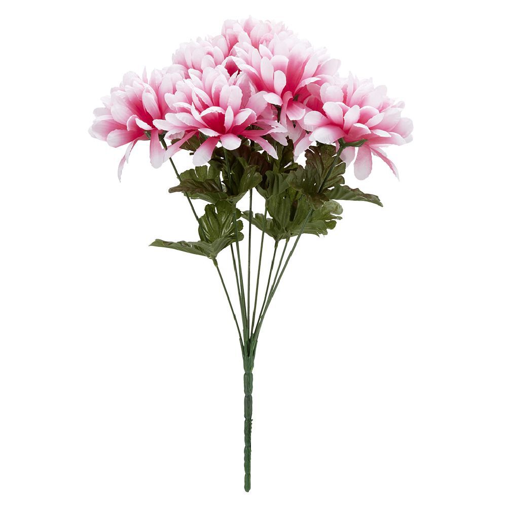 Piquet chrysanthème H44 cm rose - Fleur artificielle 9 têtes