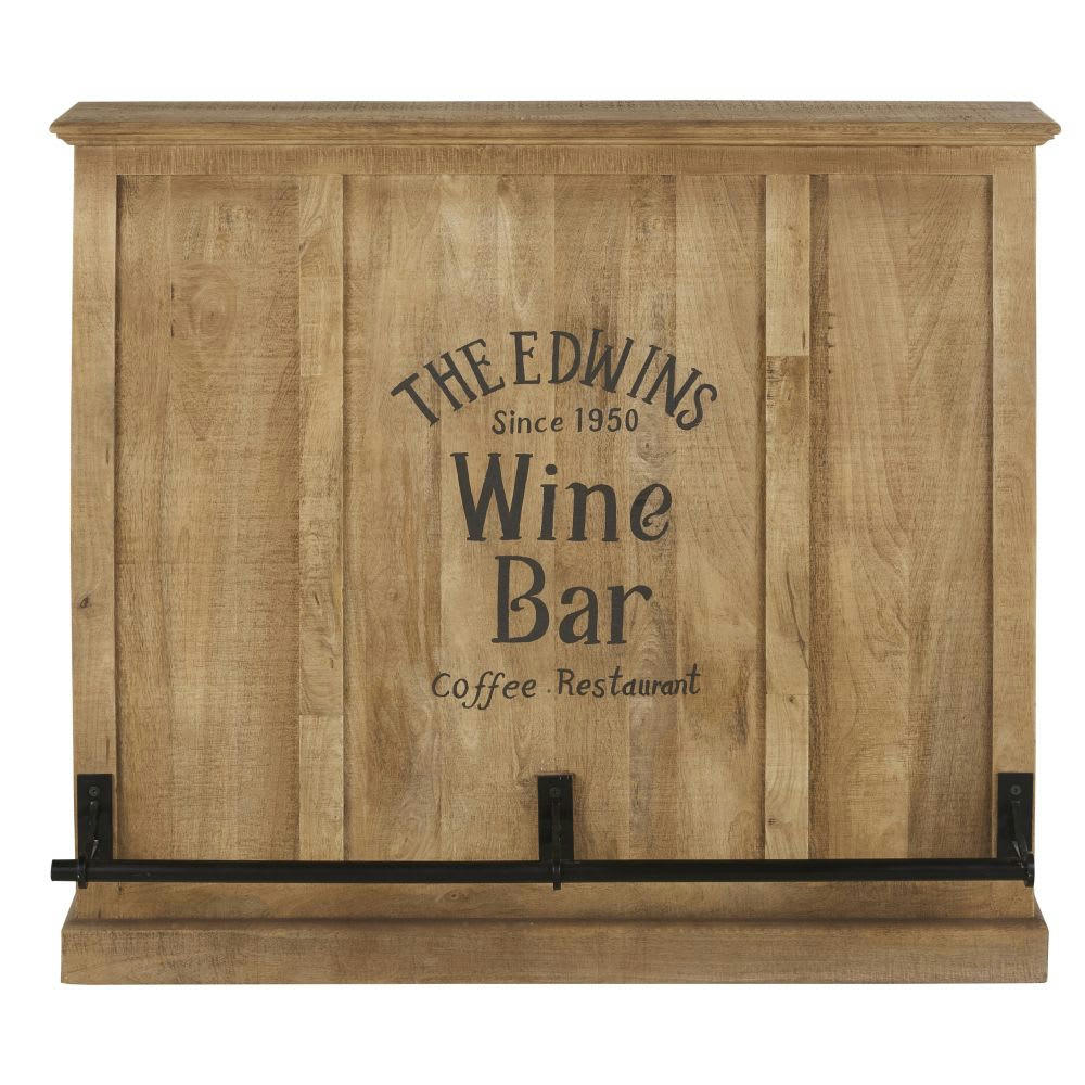 Germain - Bar 1 porte en bois de manguier massif et métal noir