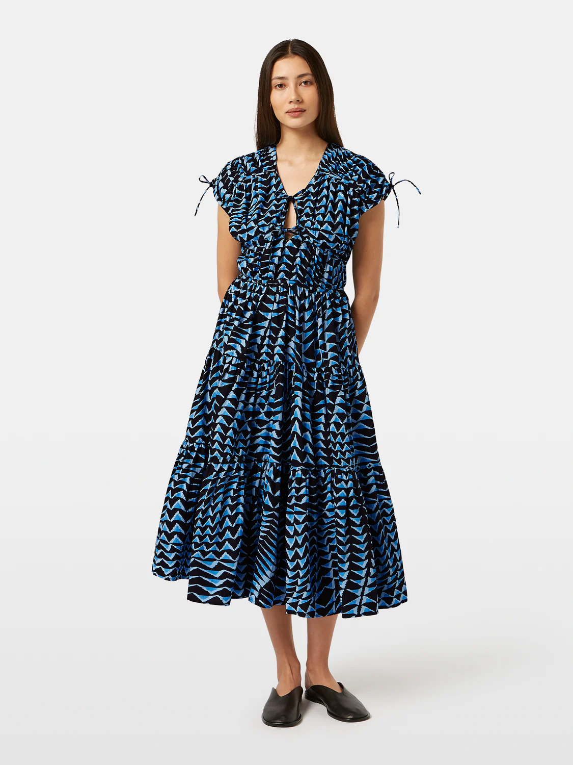 Tiered Poplin Midi Dress