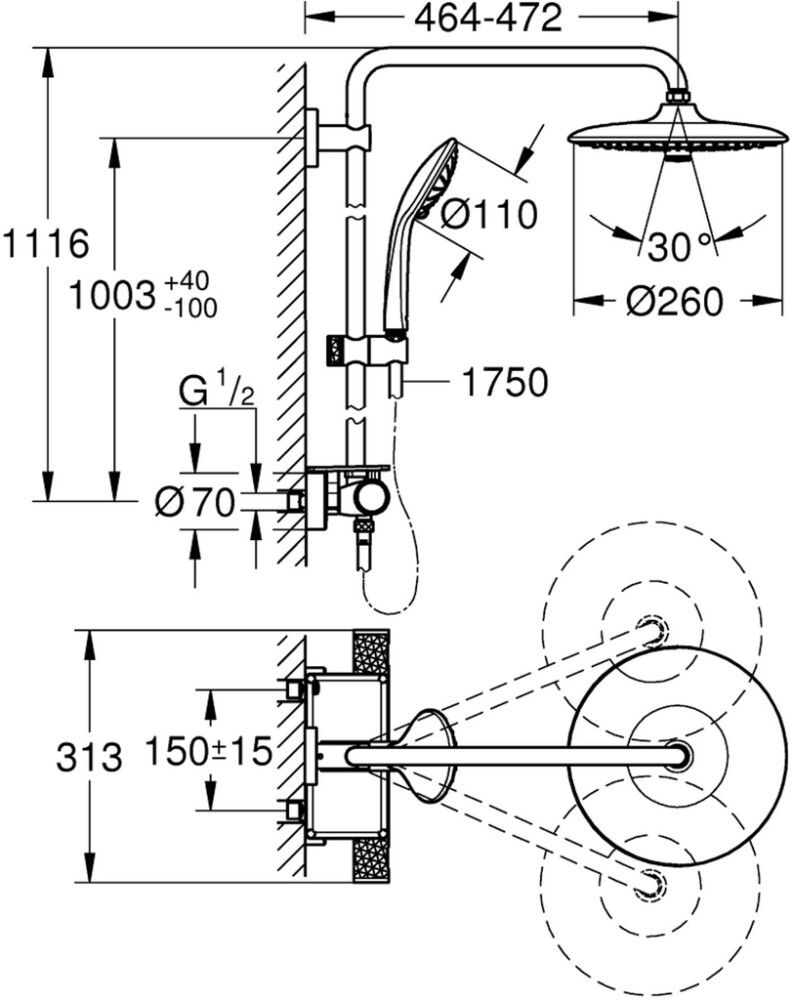 TAKDUSJ GROHE VITALIO JOY 260 KROM
