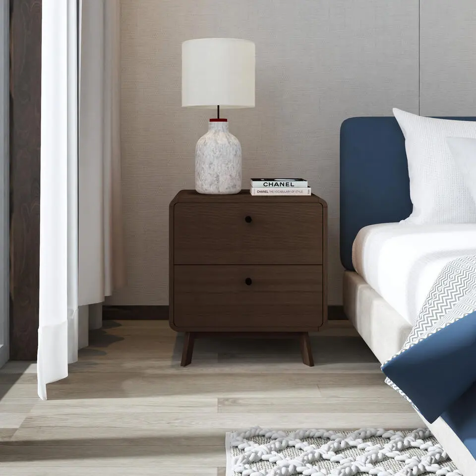 Cassie - Nachtkastje met 2 laden in spaanplaat walnoot