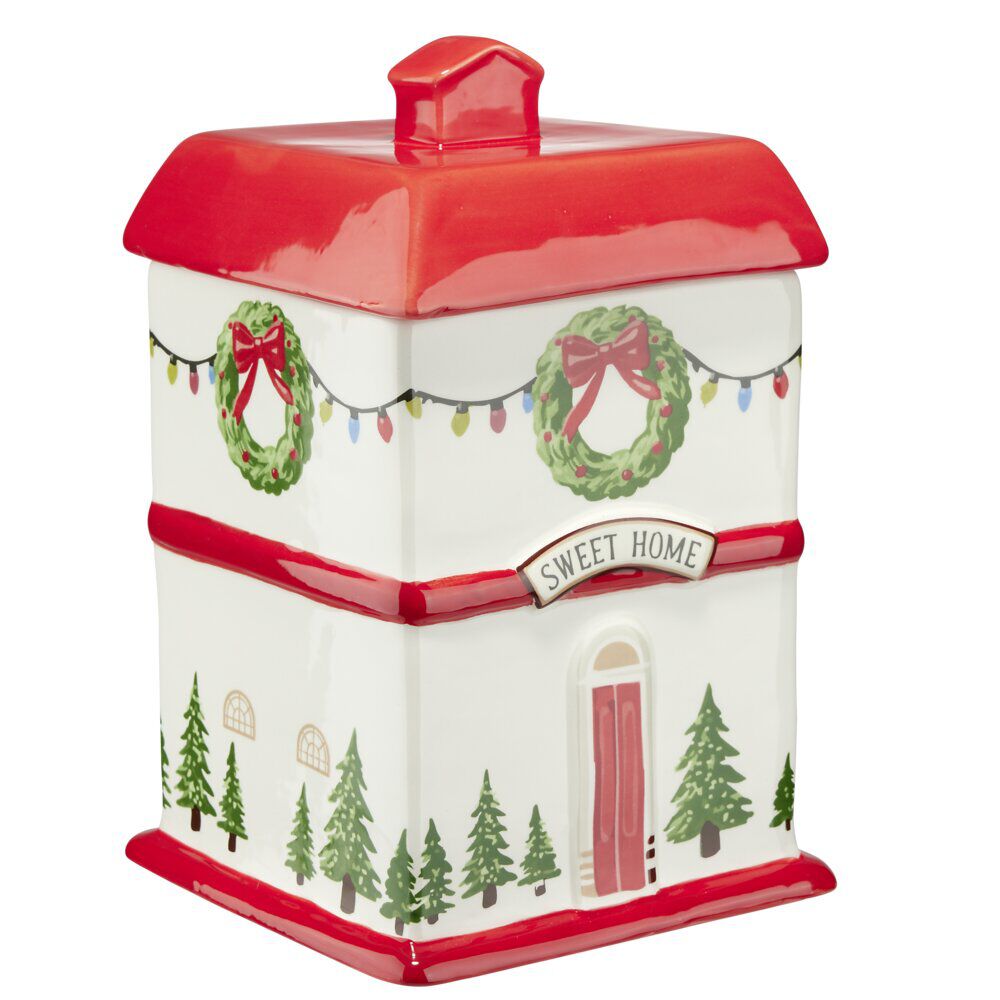 Bonbonnière de No&euml;l forme maison en dolomite L15X15XH24 cm