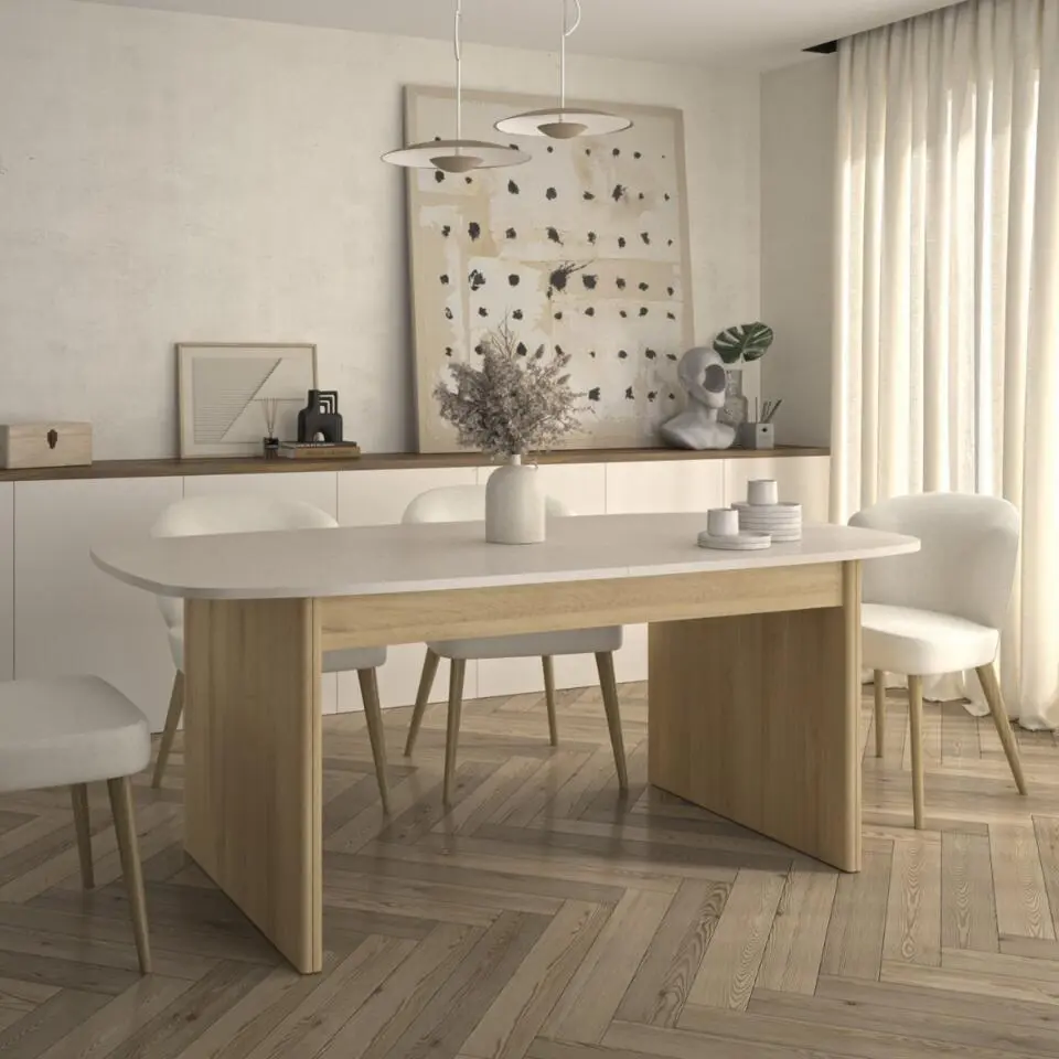 CALICOSY - GALEO Uitschuifbare eettafel - Licht hout - 100x248x78 cm