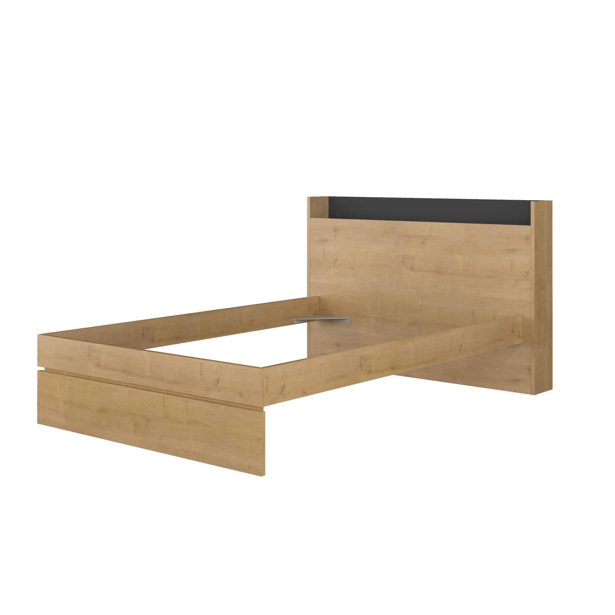 - Lit avec tête de lit en bois imitation chêne 140x190 cm