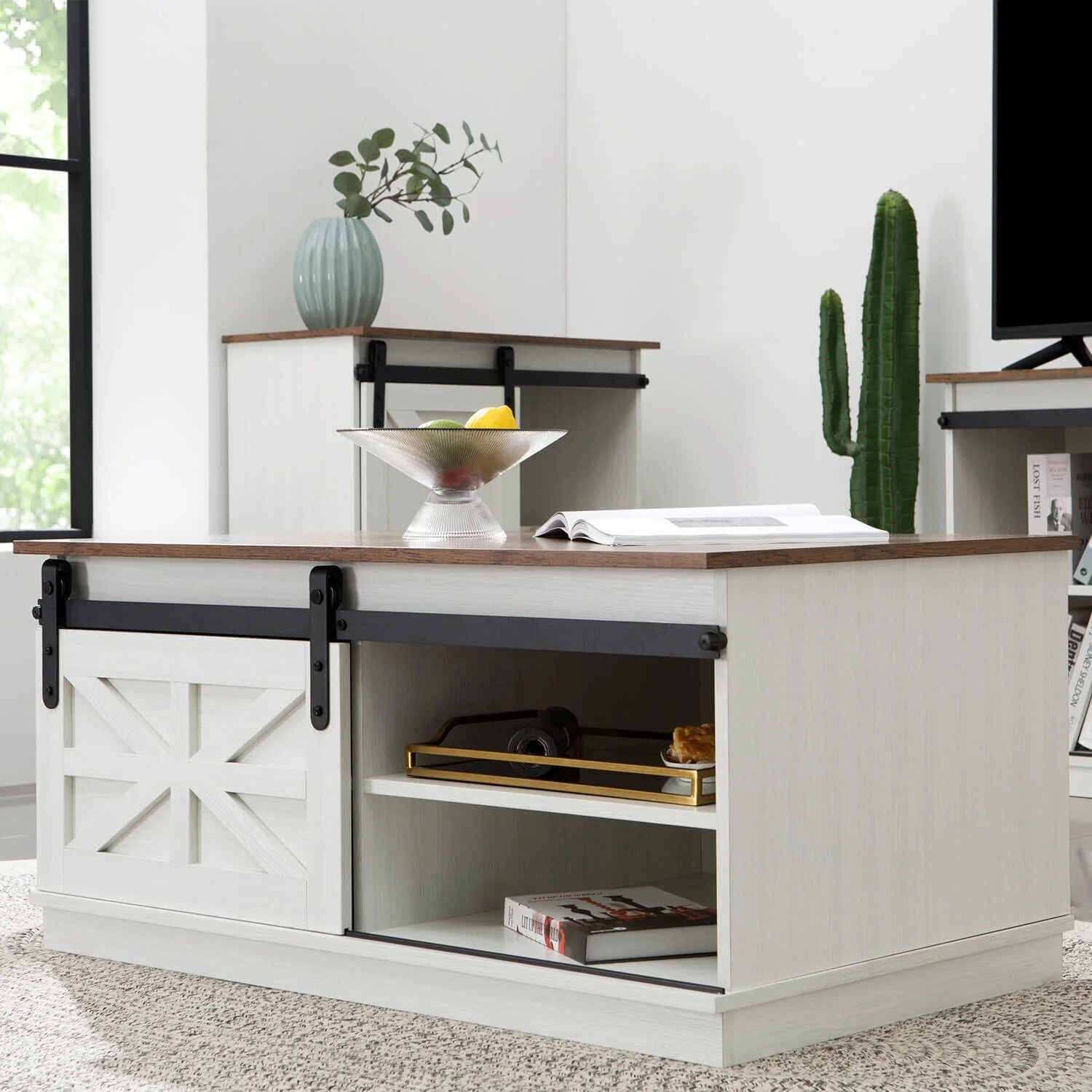 Furniwell Coffee Table Storage Living Room with Adjustable Shelves